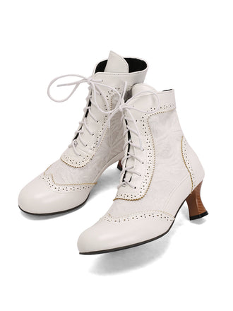 Weiß Vintage Leder Solide Spitze Stiefel mit Absatz