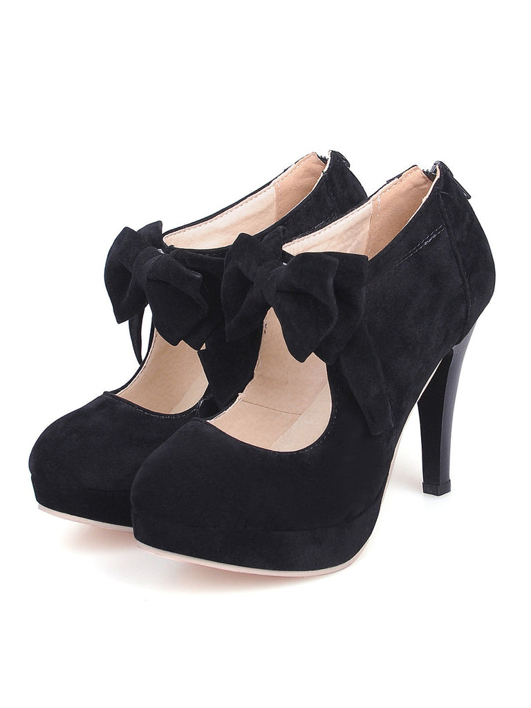 Runde Zehe Flanell Bogen Heels Schuhe