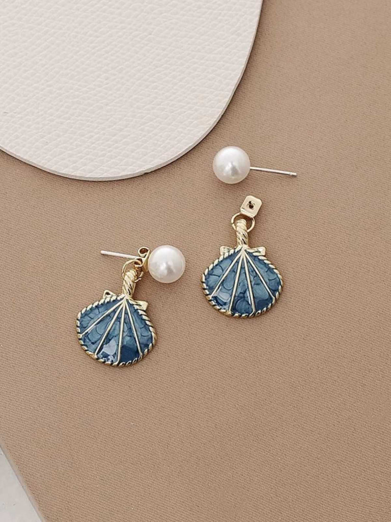 Vintage Blau Muschel Perlen Ohrringe