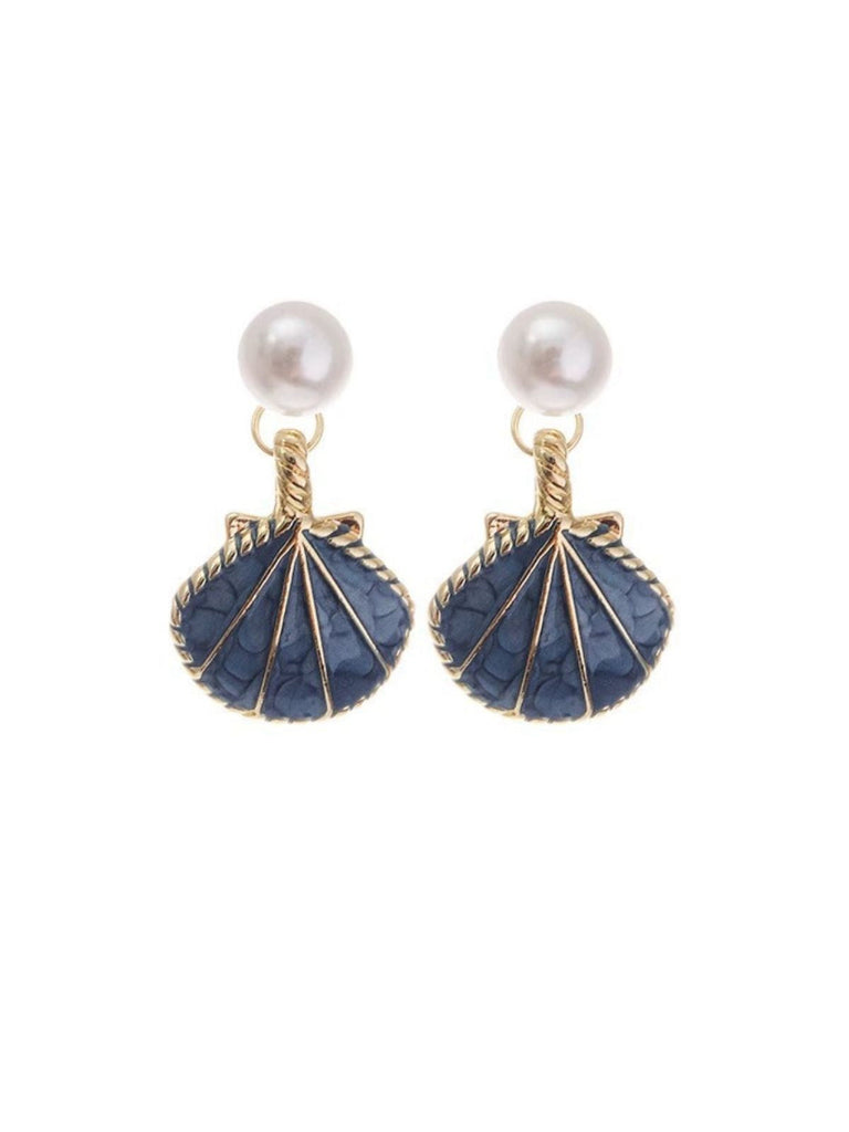 Vintage Blau Muschel Perlen Ohrringe