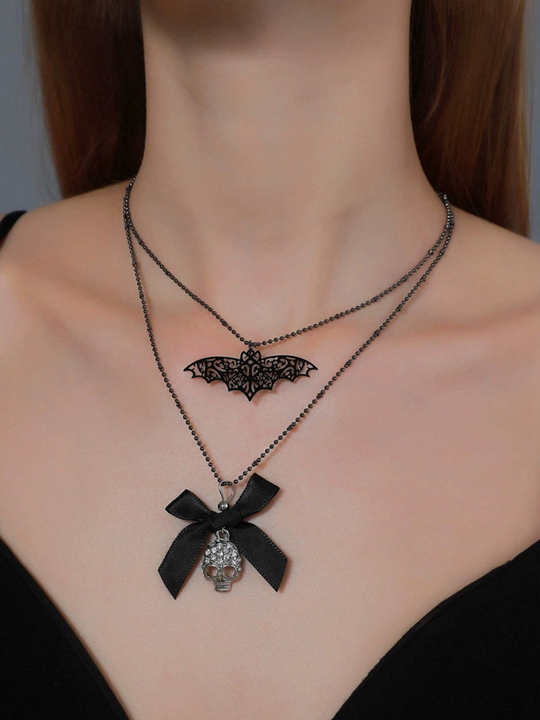 Gothic Bogen Schläger Skeleton Doppelt Schicht Halskette