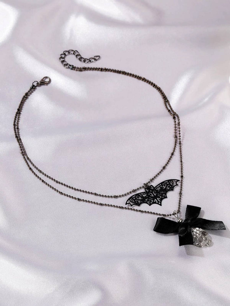 Gothic Bogen Schläger Skeleton Doppelt Schicht Halskette