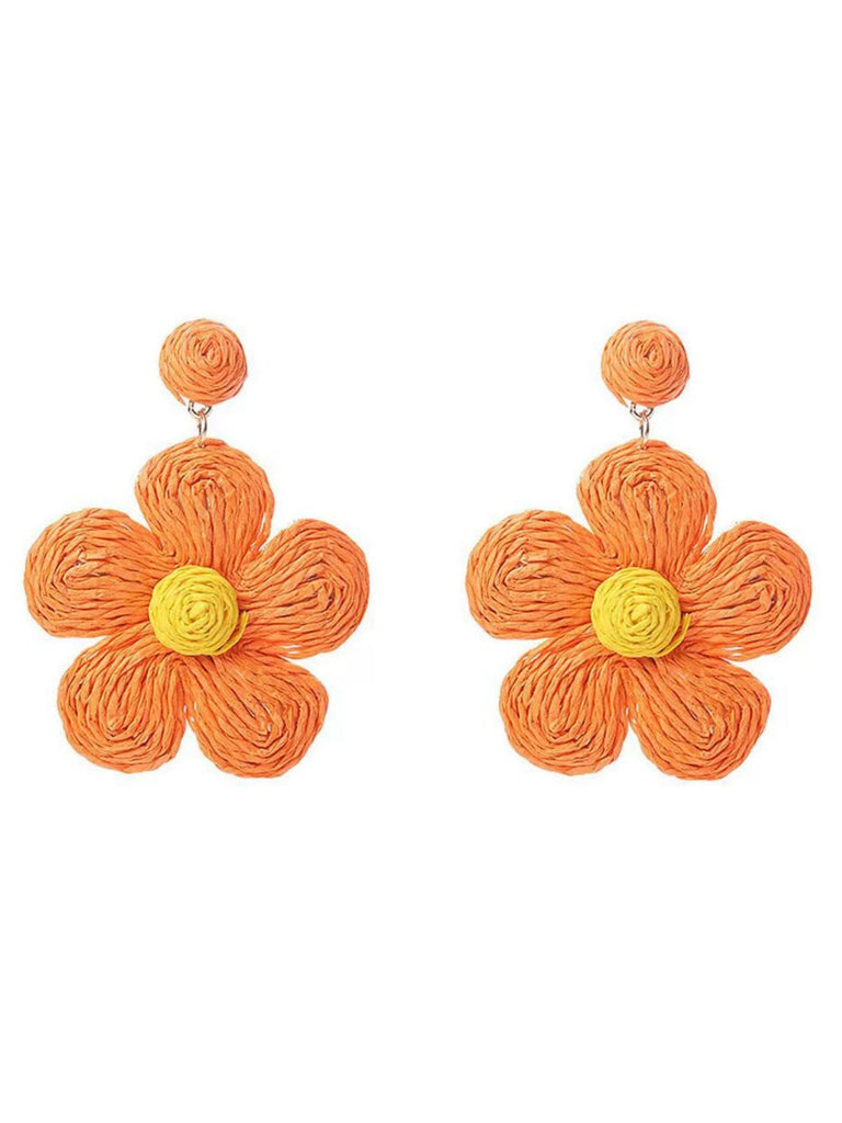 Boho Ruffia Strass Blume Anhänger Ohrringe