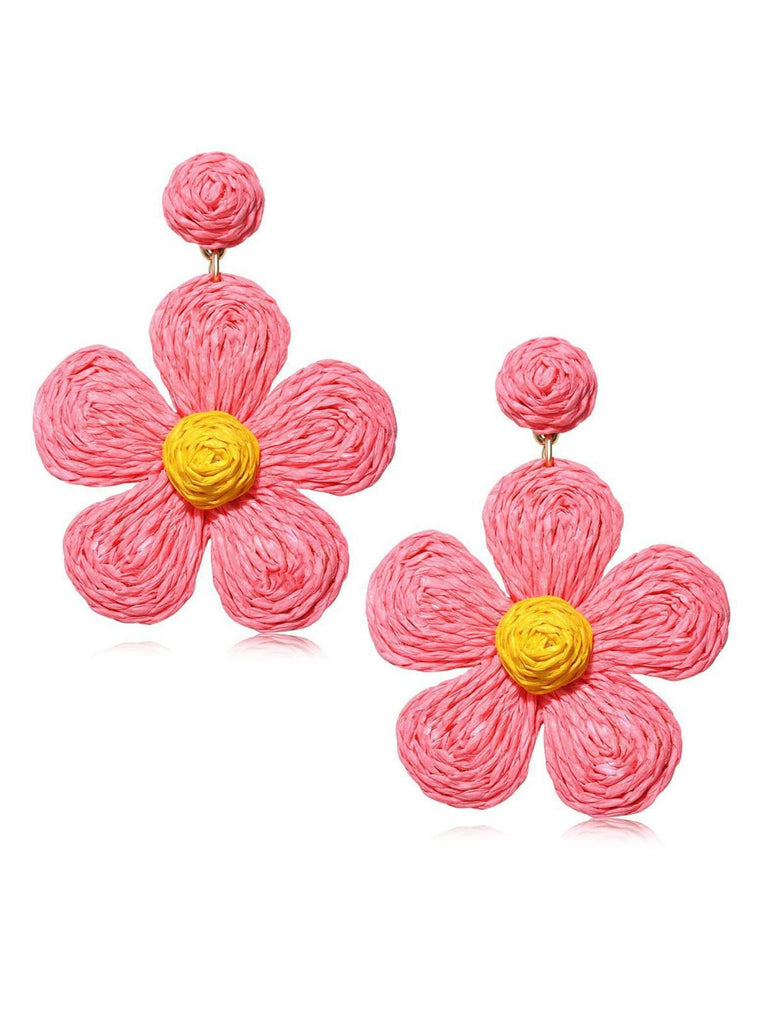 Boho Ruffia Strass Blume Anhänger Ohrringe