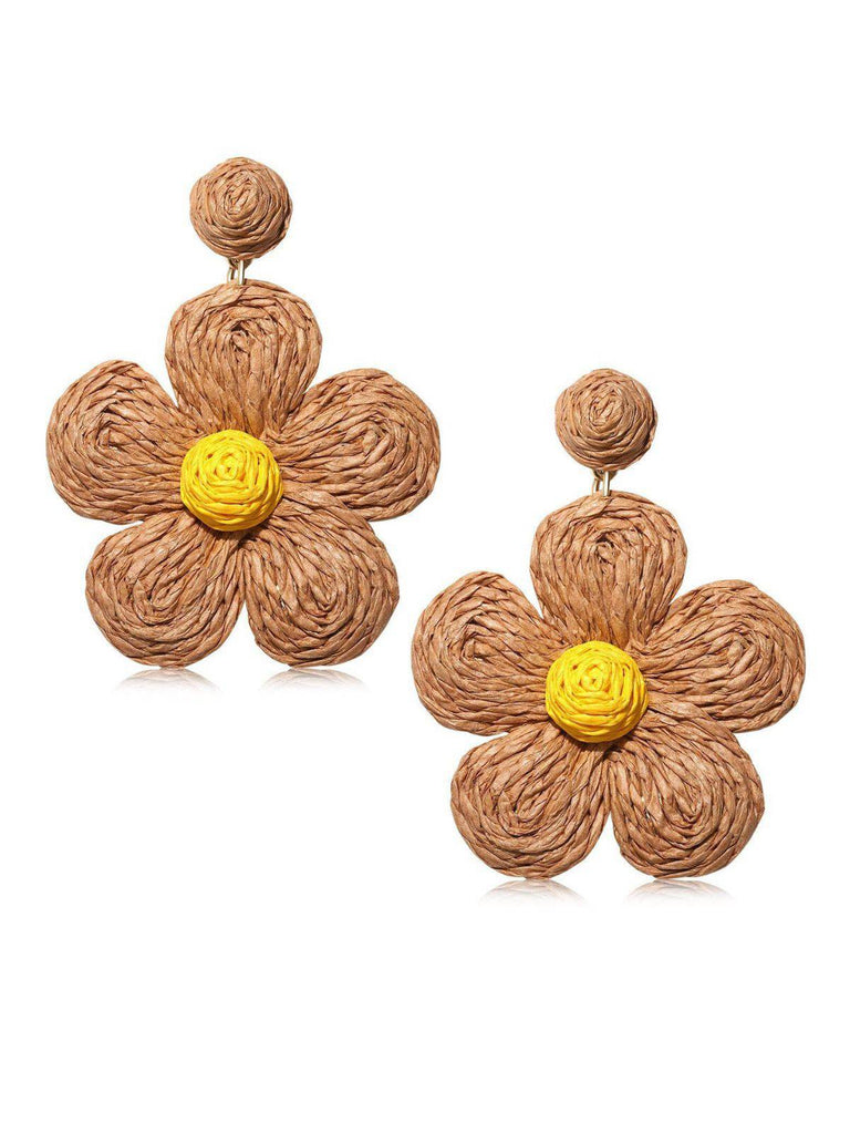 Boho Ruffia Strass Blume Anhänger Ohrringe