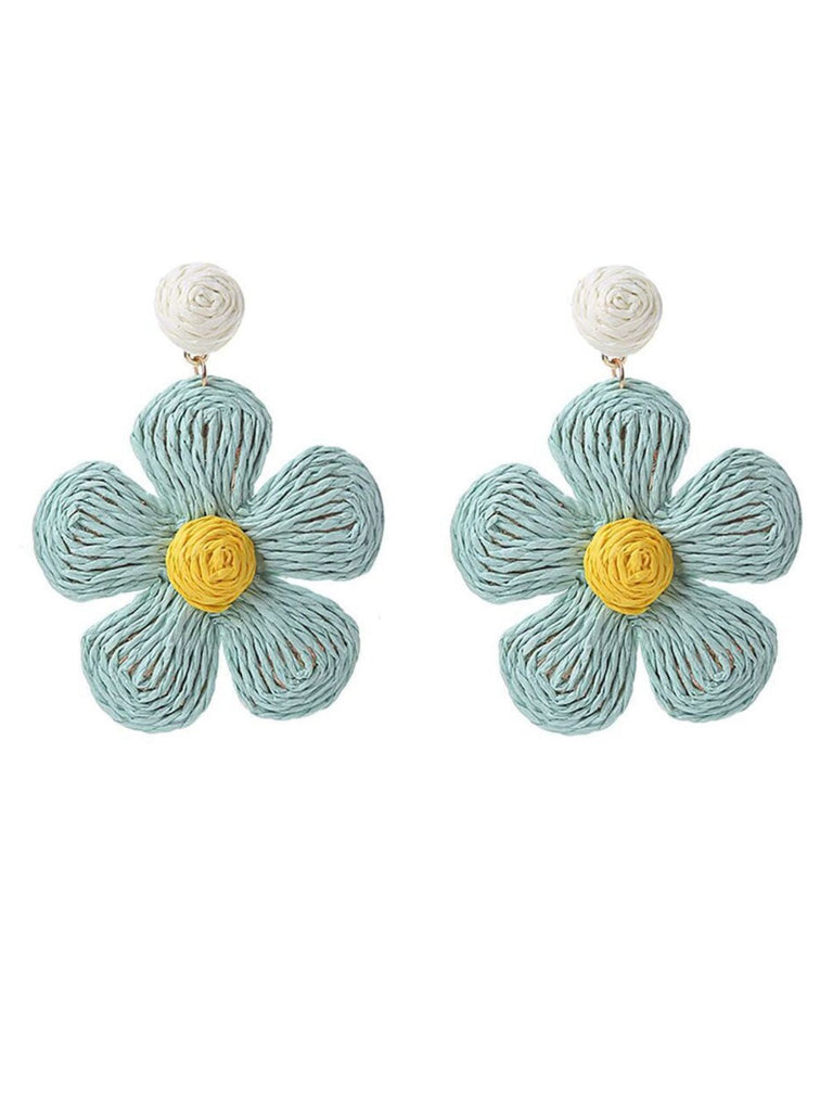 Boho Ruffia Strass Blume Anhänger Ohrringe