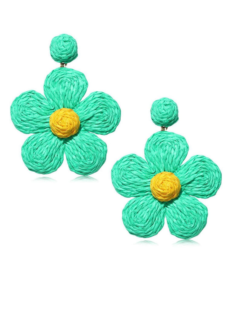 Boho Ruffia Strass Blume Anhänger Ohrringe
