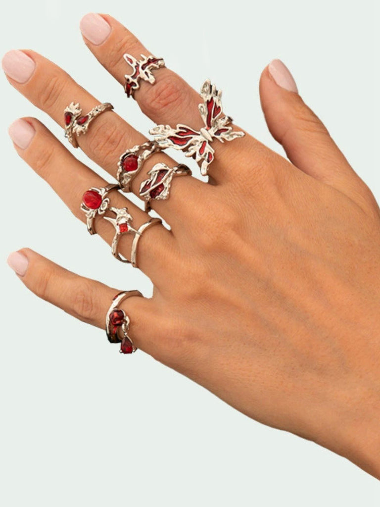 Tiefrot Halloween Perle Ring Set