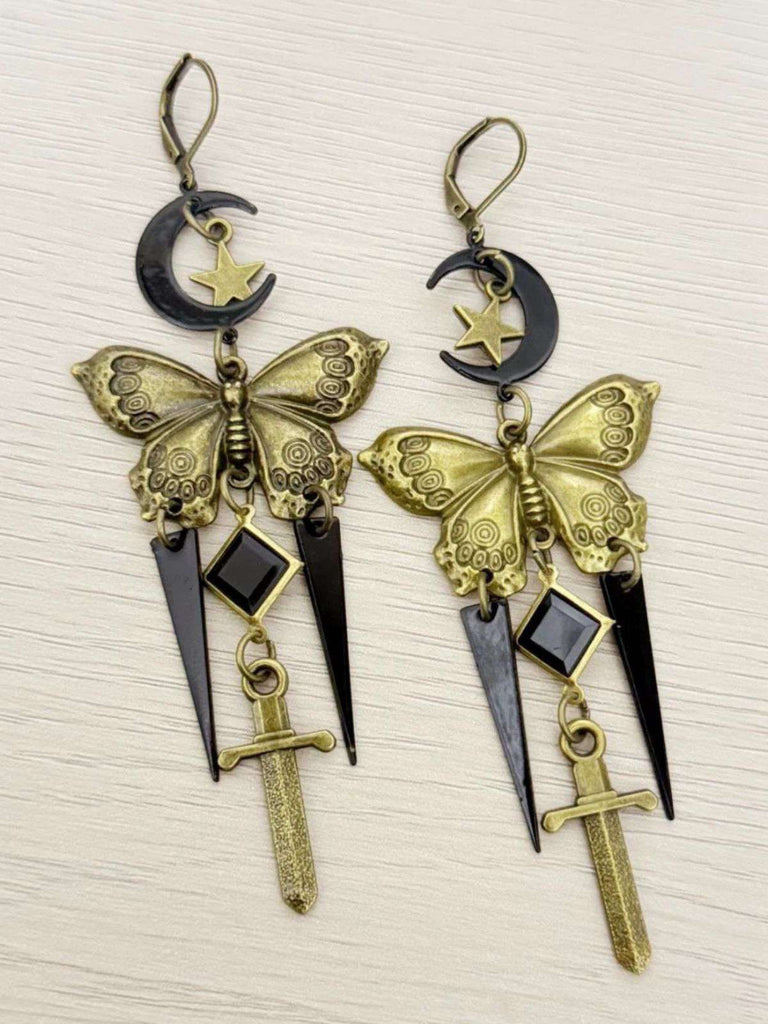 Vintage Gothic Schmetterling Schwert Sterne & Mond Ohrringe