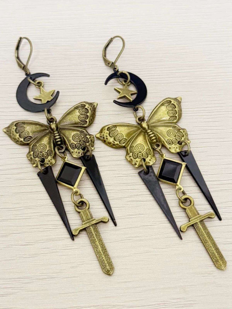 Vintage Gothic Schmetterling Schwert Sterne & Mond Ohrringe