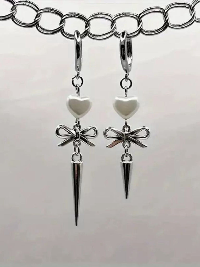 Silber Herz Asymmetrisch Bogen Drop Gothic Ohrringe