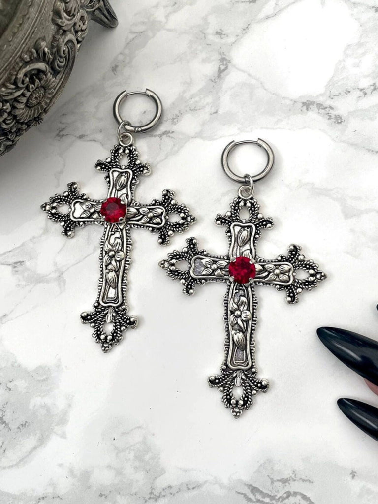 Vintage Halloween Gothic Kreuzen 3D Blume Gemstone Ohrringe