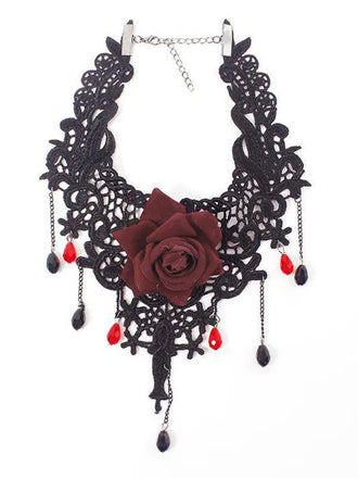 Gothic 3D Rose Edelstein Anhänger Choker Halskette