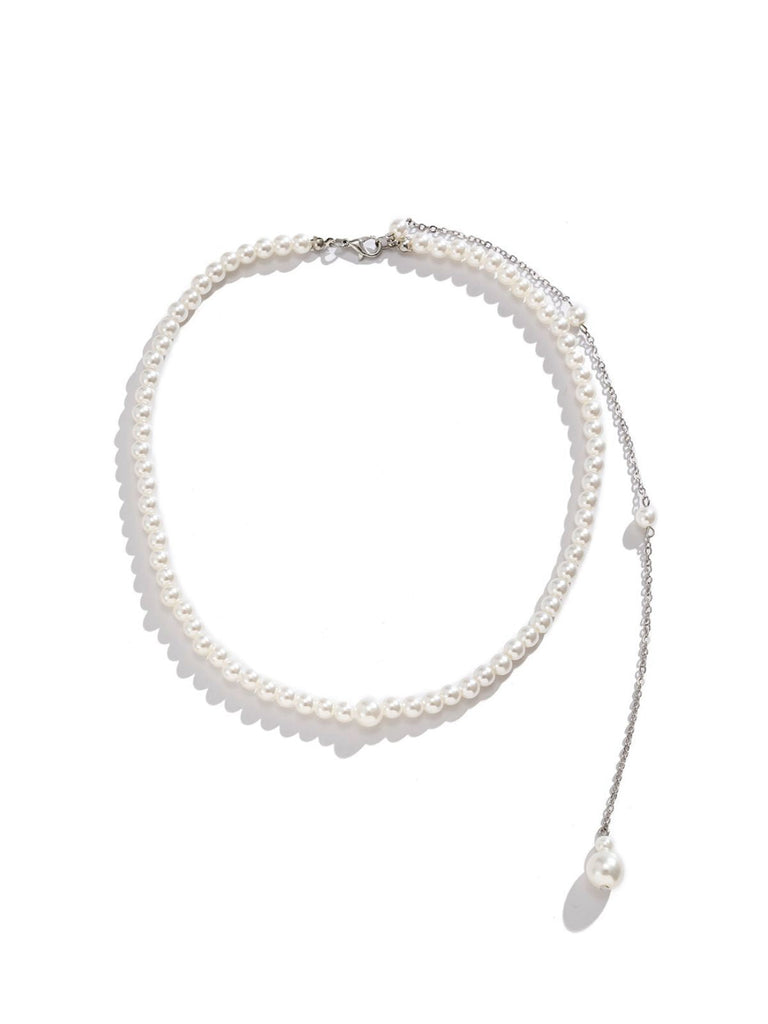 Weiß Vintage Perle Zurück Drop Kette Halskette