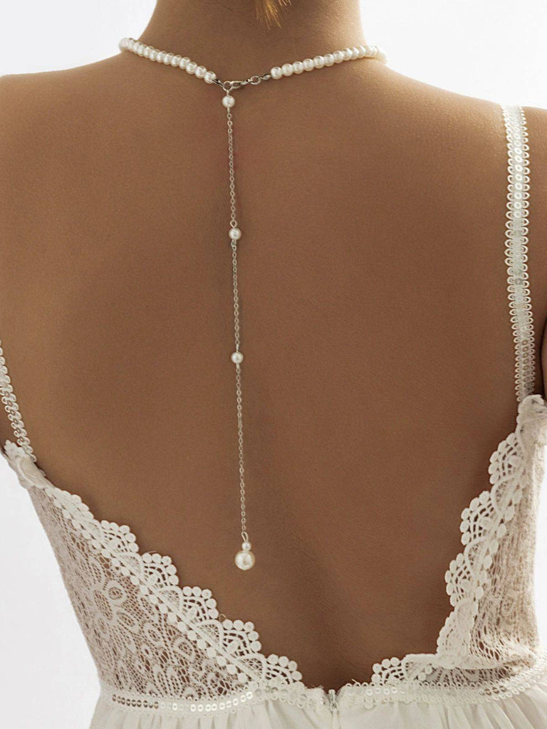 Weiß Vintage Perle Zurück Drop Kette Halskette