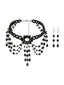 Schwarz Gothic Perlen Kristall Anhänger Halskette & Ohrring Set
