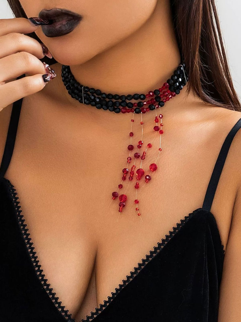 Gothic Mehrschichtig Beaded Blutstropfen Anhänger Halskette