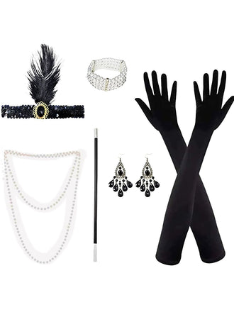 Gatsby 1920er Party Feder Stirnband & Perlen Halskette Set
