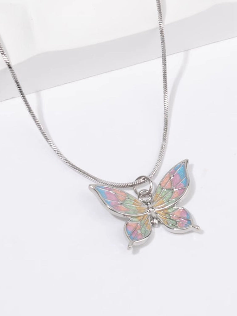 Silber Retro Buntes Schmetterling Halskette