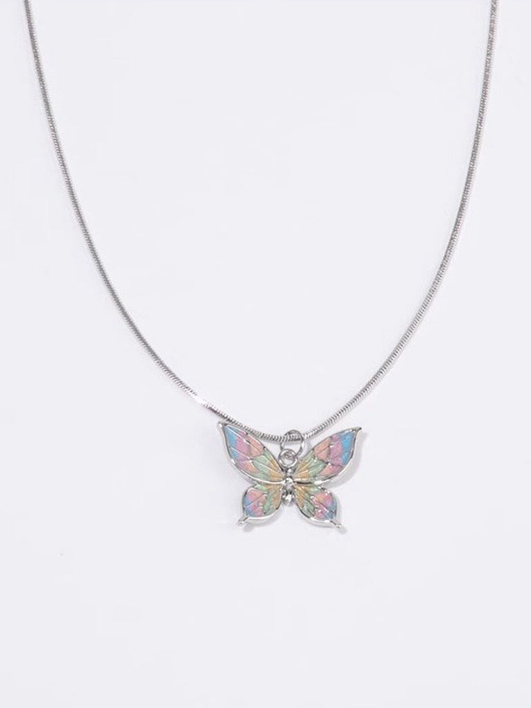Silber Retro Buntes Schmetterling Halskette