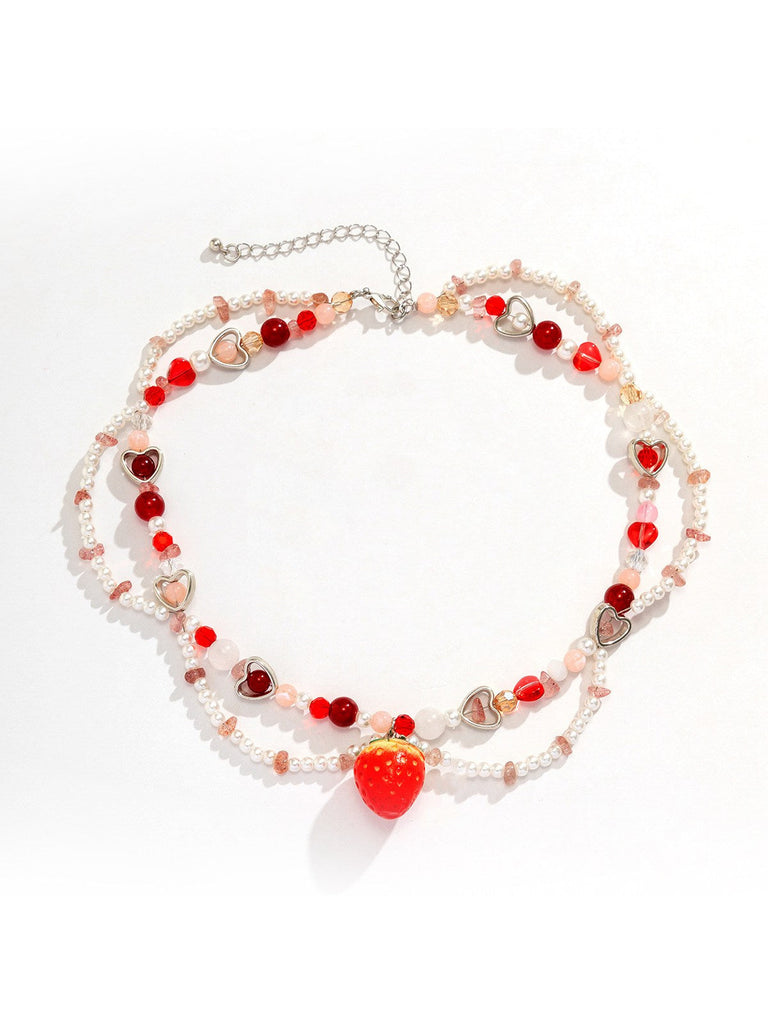 Erdbeere & Herz Zwei Perlen Halskette