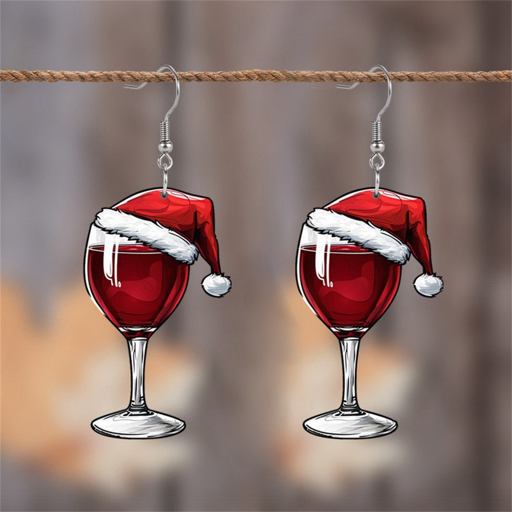 Weihnachten Weinglas Weihnachtsmütze Dangle Ohrringe