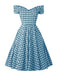 [Vorverkauf] Blau 1950er Plaid Schulterfrei V-Ausschnitt Swing Kleid