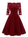 [Vorverkauf] Lila 1950er Spitze Schulterfreies Blumen Swing Kleid