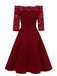 [Vorverkauf] Lila 1950er Spitze Schulterfreies Blumen Swing Kleid