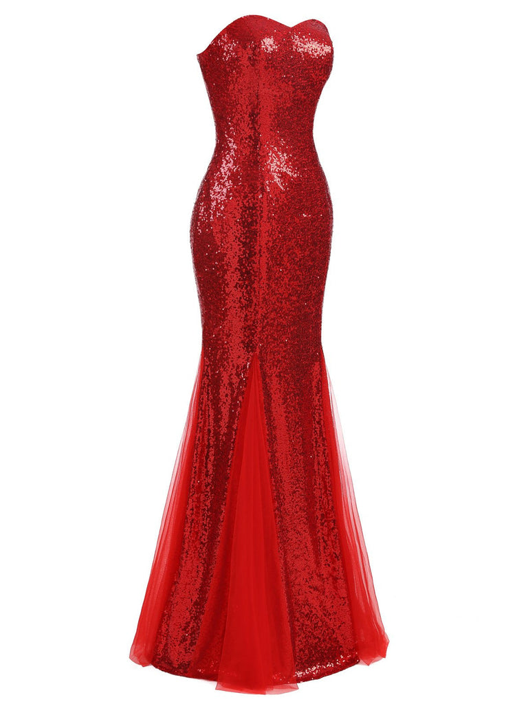 [Vorverkauf] Rot 1930er Vintage Pailletten Trägerlos Kleid