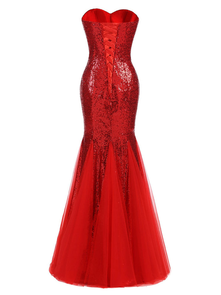 [Vorverkauf] Rot 1930er Vintage Pailletten Trägerlos Kleid