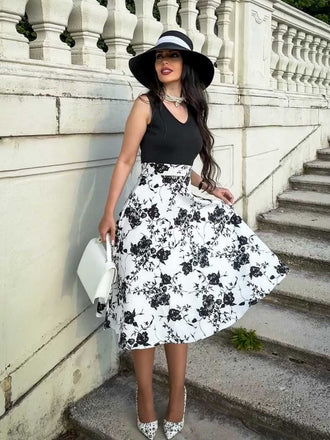 WEIß 1950ER BLUMENDRUCKEN GROßE GRÖßE KLEID