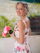 Rosa 1950er Spaghette Blumen Hohe Taille Swing Kleid