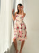 Rosa 1950er Spaghette Blumen Hohe Taille Swing Kleid