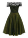 [Vorverkauf] Grün 1950er Schulterfrei Spitze Swing Blumen Kleid