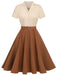 [Vorverkauf] Khaki 1950er Patchwork V-Ausschnitt Kurzarm Swing Kleid