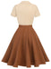 Khaki 1950er Patchwork V-Ausschnitt Kurzarm Swing Kleid