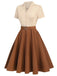 Khaki 1950er Patchwork V-Ausschnitt Kurzarm Swing Kleid