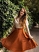 Khaki 1950er Patchwork V-Ausschnitt Kurzarm Swing Kleid
