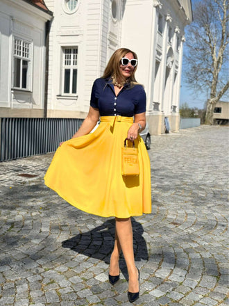 1950ER PATCHWORK V-AUSSCHNITT KURZARM SWING KLEID