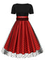 [Vorverkauf] Rot & Schwarz 1950er Patchwork Polka Dots Swing Kleid