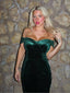 Dunkelgrün VINTAGE SCHULTERFREI PENCIL KLEID