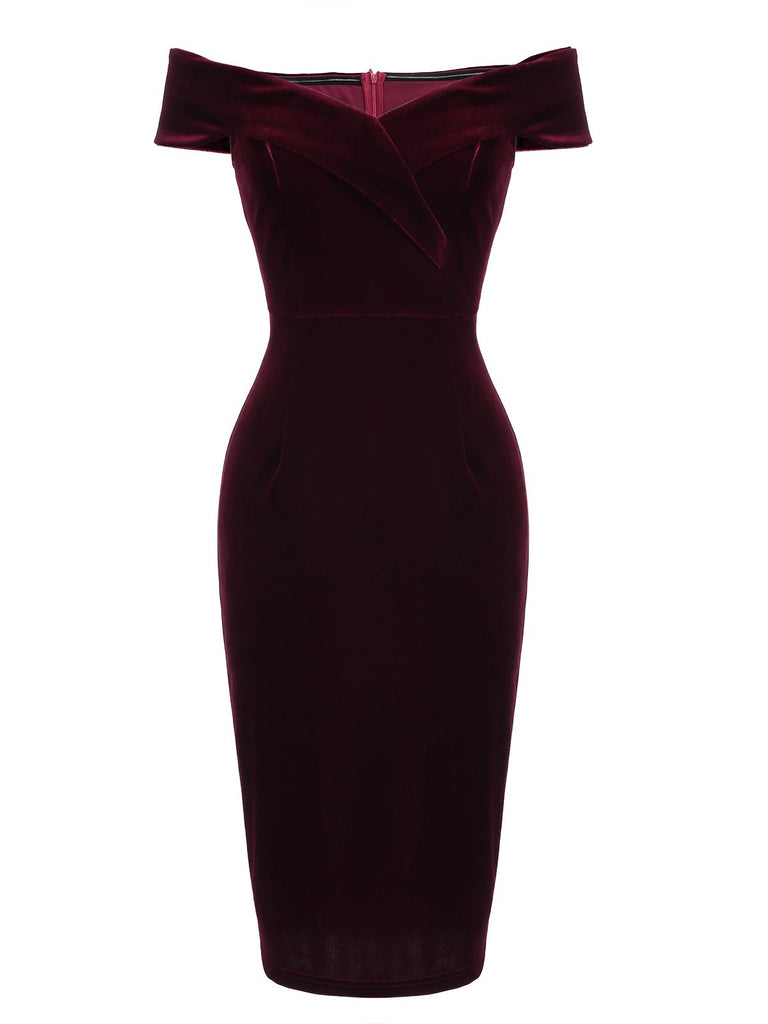 Dunkelgrün VINTAGE SCHULTERFREI PENCIL KLEID