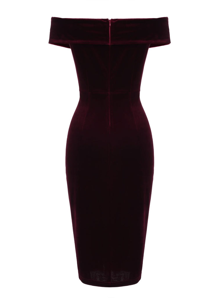 Dunkelgrün VINTAGE SCHULTERFREI PENCIL KLEID