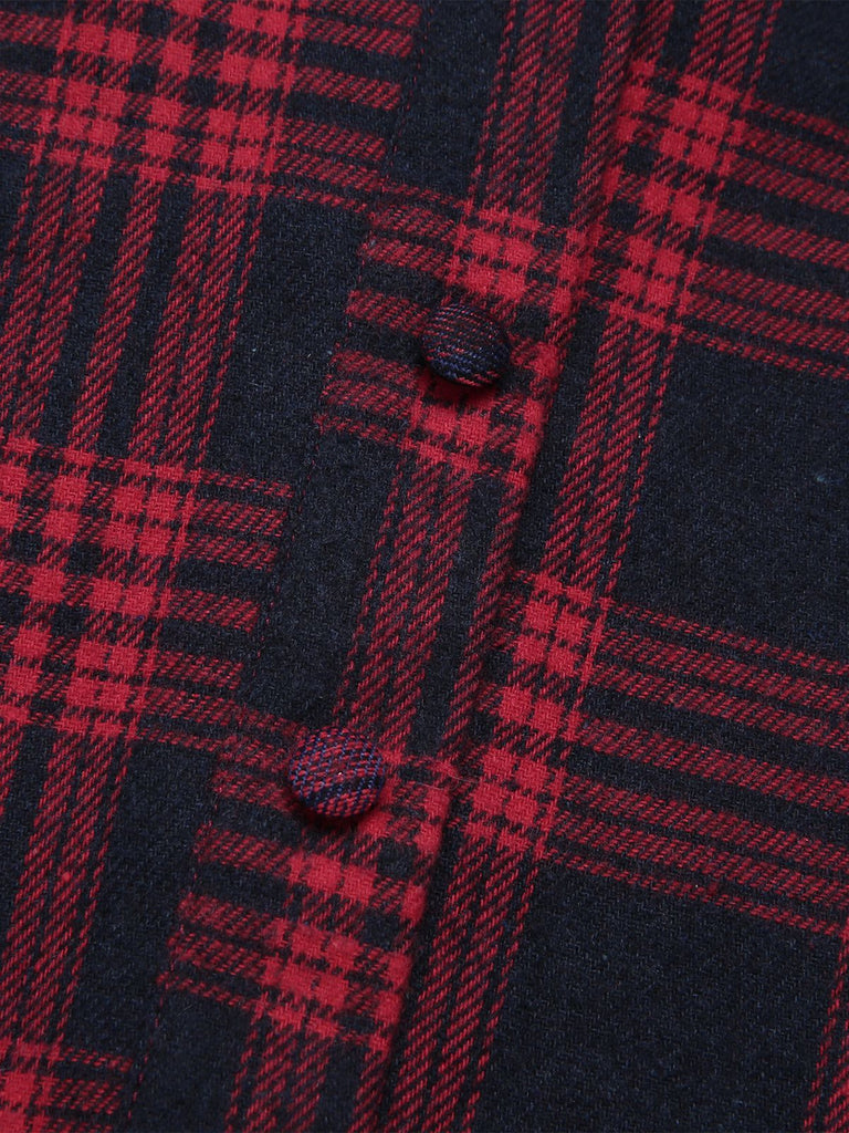 [Vorverkauf] Rot 1950er Plaid Knöpfen Gürtel Kleid