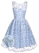 [Vorverkauf] Blau 1950er Spitze Blumen Swing Kleid