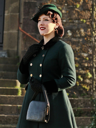 Dunkelgrün Einfarbiger Mantel Mit Knöpfen