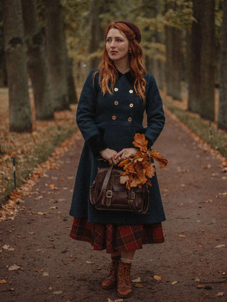 Dunkelgrün Einfarbiger Mantel Mit Knöpfen