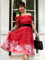 Rot 1950er Weihnachten Schulterfrei Schneeflocke Kleid