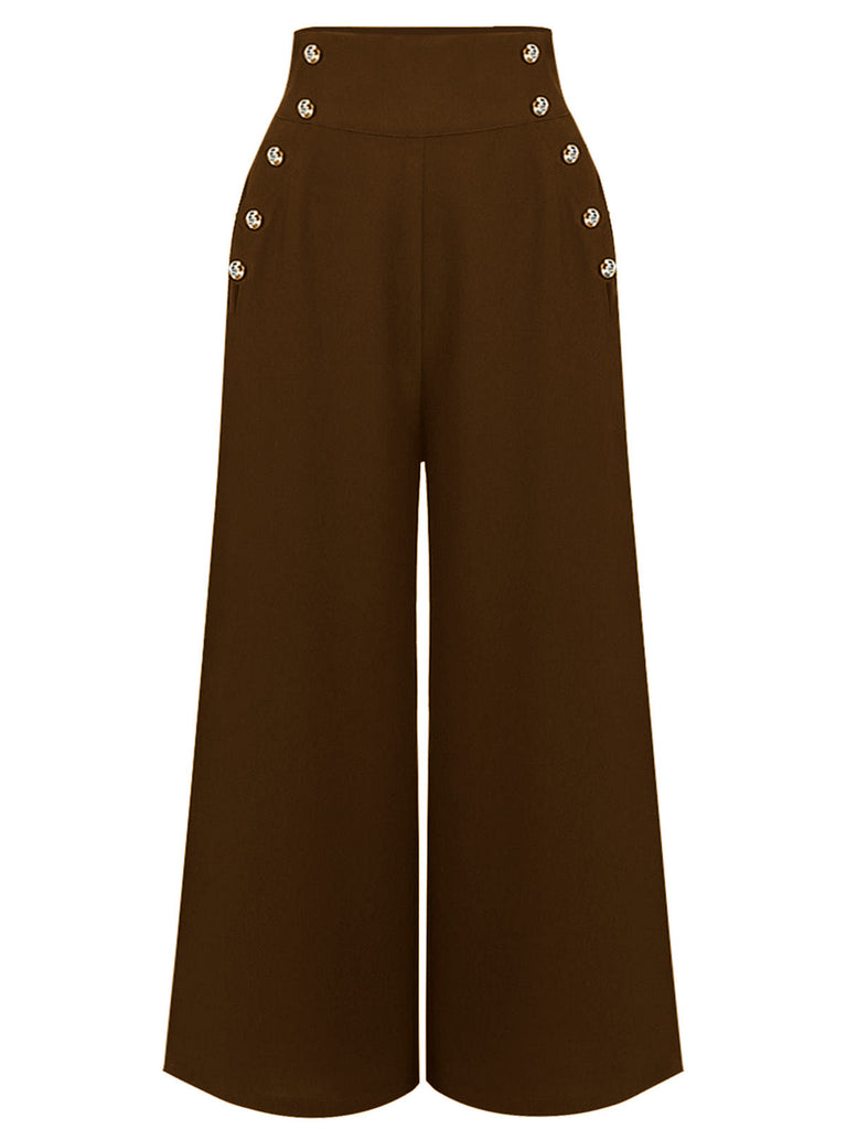 [Vorverkauf] Braun Hose Mit Weitem Bein Und Hoher Taille